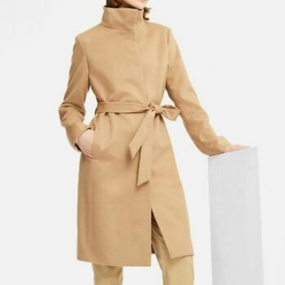 Uniqlo Camel Wool Stand Collar Belted Trench Coat